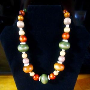 Bohemian wood bead necklace